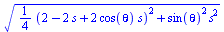 `*`(`^`(`+`(`*`(`/`(1, 4), `*`(`^`(`+`(2, `-`(`*`(2, `*`(s))), `*`(2, `*`(cos(theta), `*`(s)))), 2))), `*`(`^`(sin(theta), 2), `*`(`^`(s, 2)))), `/`(1, 2)))